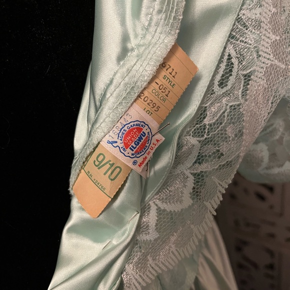 ALFRED ANGELO VINTAGE 80’s PALE AQUA BLUE LACE & SATIN FORMAL DRESS GOWN - Picture 13 of 15